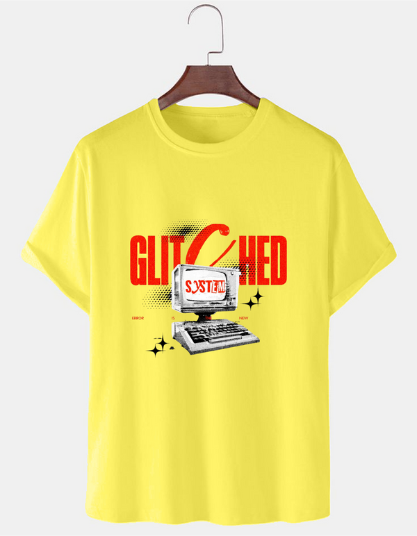 Glitched System Graphic Tee – Neon Yellow"